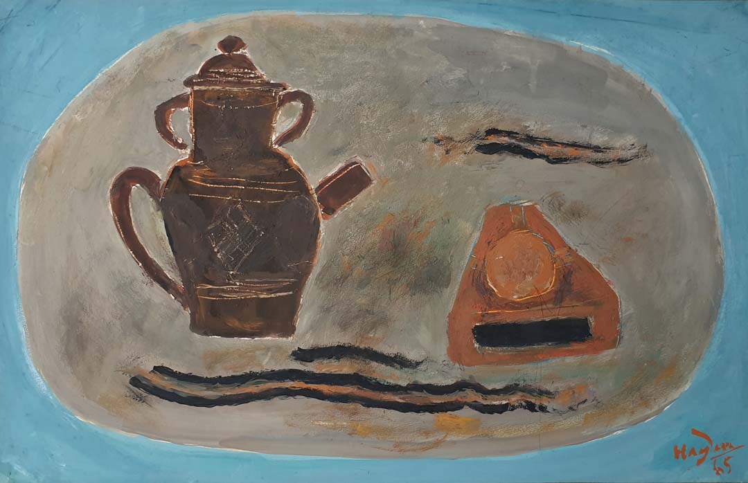 Henri Hayden Nature morte à la cafetière brune gouache datée 65