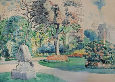 Albert Copieux (1885 - 1956) Le square Saint-Roch aquarelle datée 1946