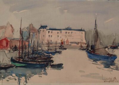 Fernand Herbo (1905 - 1995) Honfleur aquarelle 30x50 datée 1941