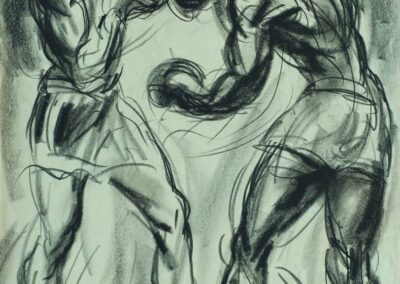 Pierre Le Trividic (1898-1960) les boxeurs, cirque de Rouen fusain datée 1-03-55