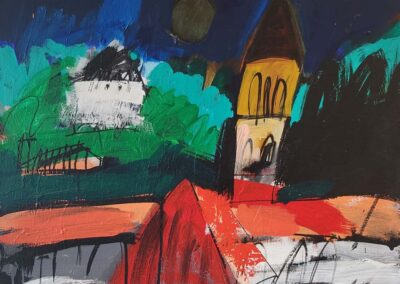 Serge Labégorre (né en 1932) Basilique en Périgord ast 60x73 datée 2018