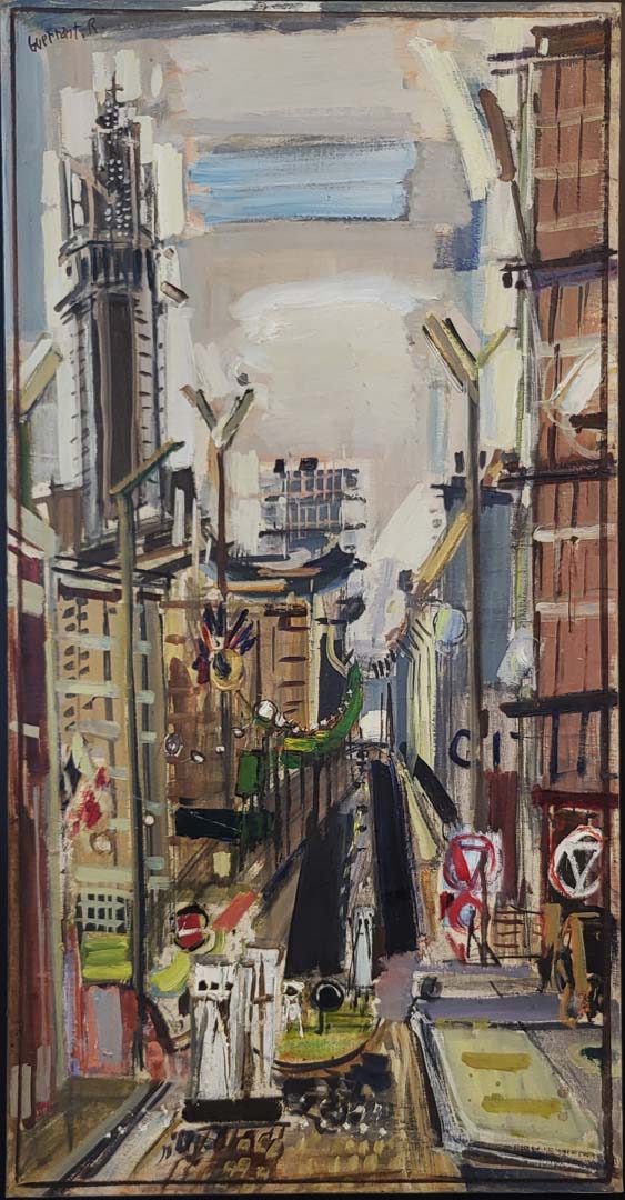 Roger Guerrant (1930 - 1977) Le Havre, perspective architecturale hst 116x60