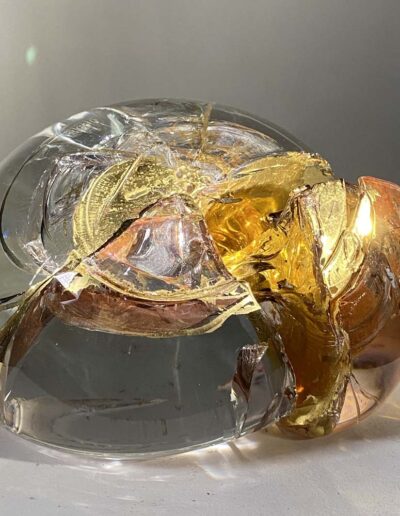 Xavier Carrère (né en 1966) amonite Kintsugi verre clair et or