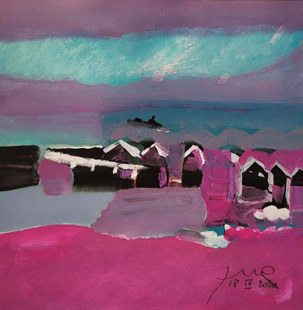 Jacques Boscherel (1944 - 2022) Gouache 25x25 datée 18 IV 2020