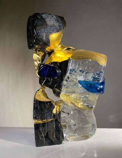 Xavier Carrère (né en 1966) lien Kintsugi,verre clair, bleu, métallisé et or
