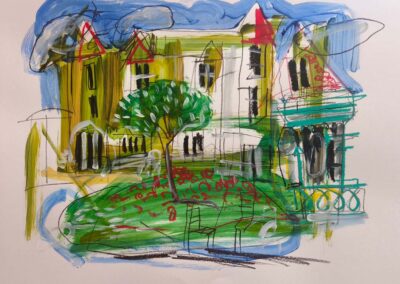 Christian Torelli (né en 1953 Dans le jardin de la Villa le Coteau acrylique sur papier 50x65