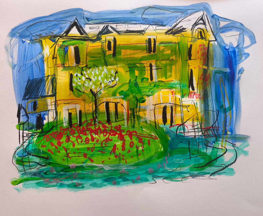 Christian Torelli (né en 1953 Dans le jardin de la Villa le Coteau (hommage)acrylique sur papier 50x65