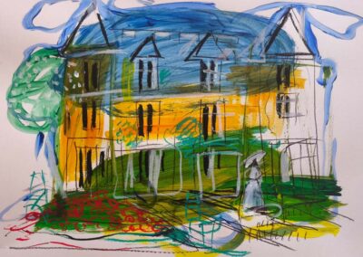 Christian Torelli (né en 1953 la Villa le Coteau acrylique sur papier 50x65
