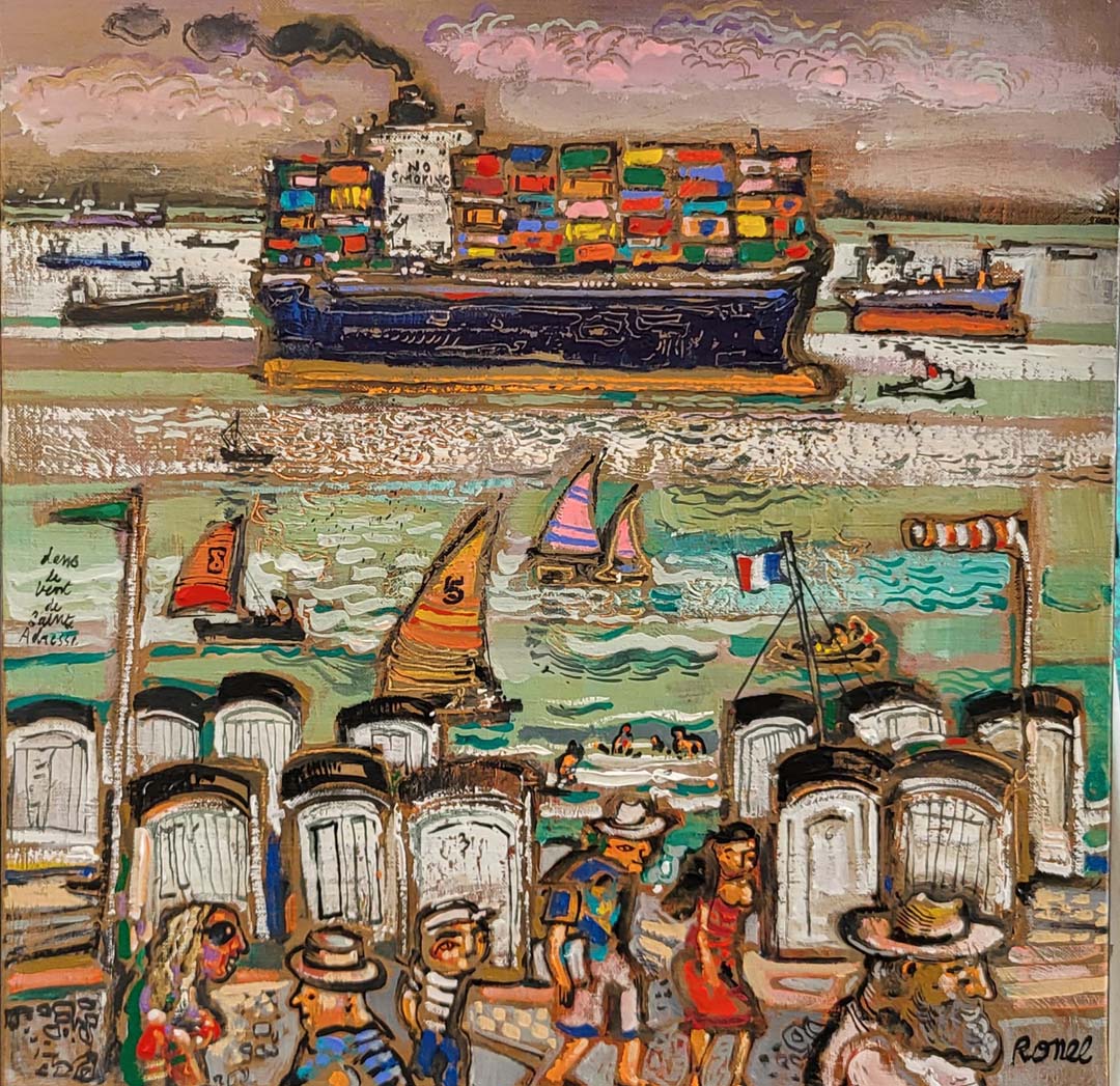 Christophe Ronel (né en 1964) dans le vent de Sainte-Adresse acrylique sur toile 50x50 sbd