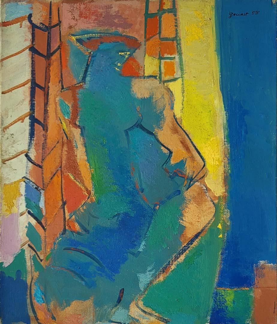 8 René Gouast (1897-1980) Nu à la tenture hsc 46x38 datée 58 ref 58-23